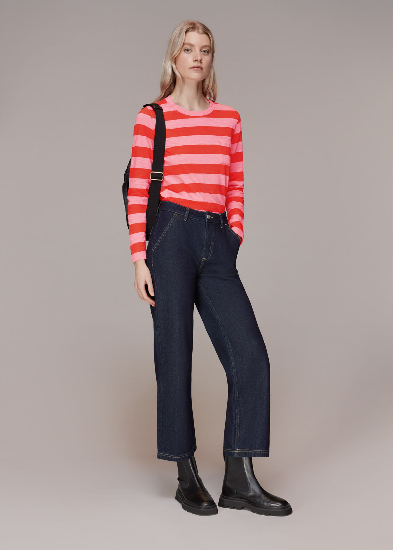 Stripe Crew Neck Pocket Top
